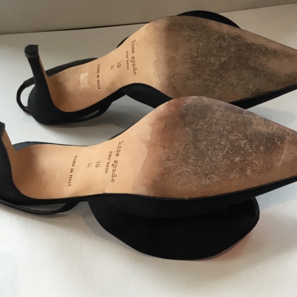 Kate Spade Fuschia and Black Satin sling back evening shoe. Size 10 Heel is 4". - Picture 5 of 5